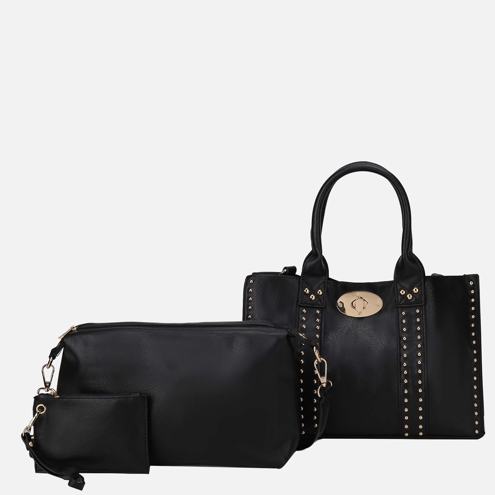 Mia K Collection Black Vegan Leather Satchel with Removable Pouch and Coin Purse