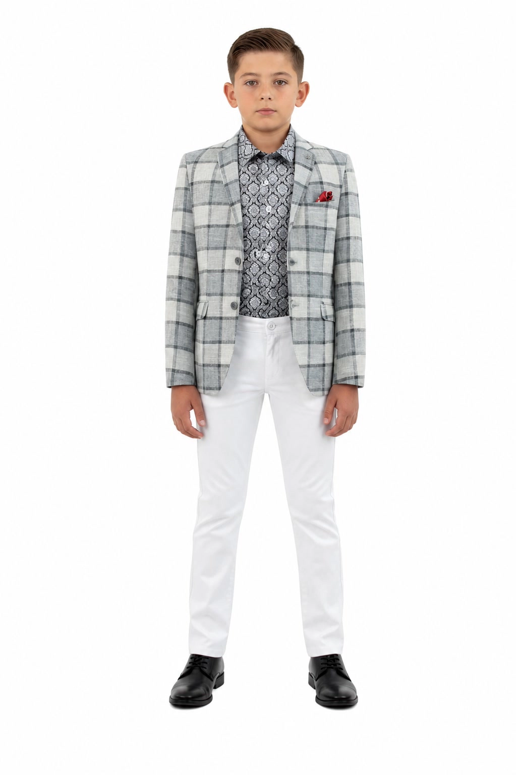 Elie Balleh Boys Slim Fit Big Plaid Blazer