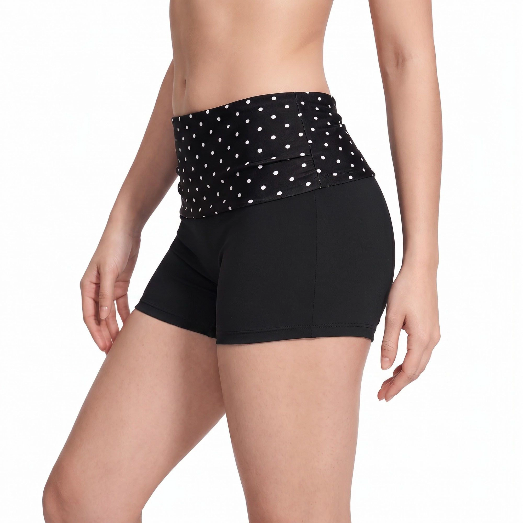 Anna-Kaci Women's Polka Dot Foldover Waist Fitted Athletic Shorts