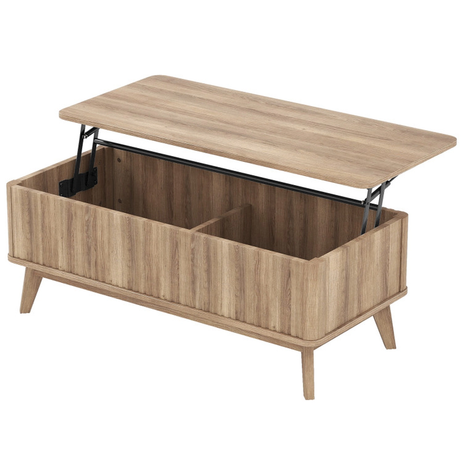 SUGIFT Rectangle Wooden Fluted Lift Top Coffee Table 200-lb Tabletop Capacity Hidden Storage Compartments Walnut