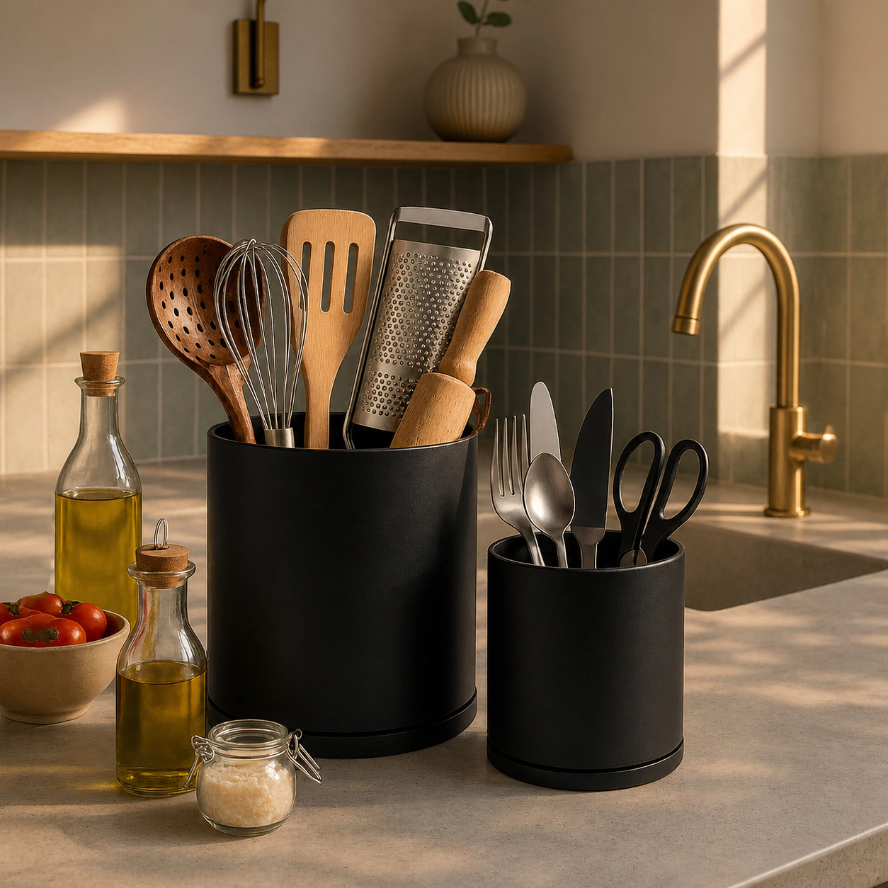 WZK 360 Rotating Dual Modern Minimalist Utensil Holder Set