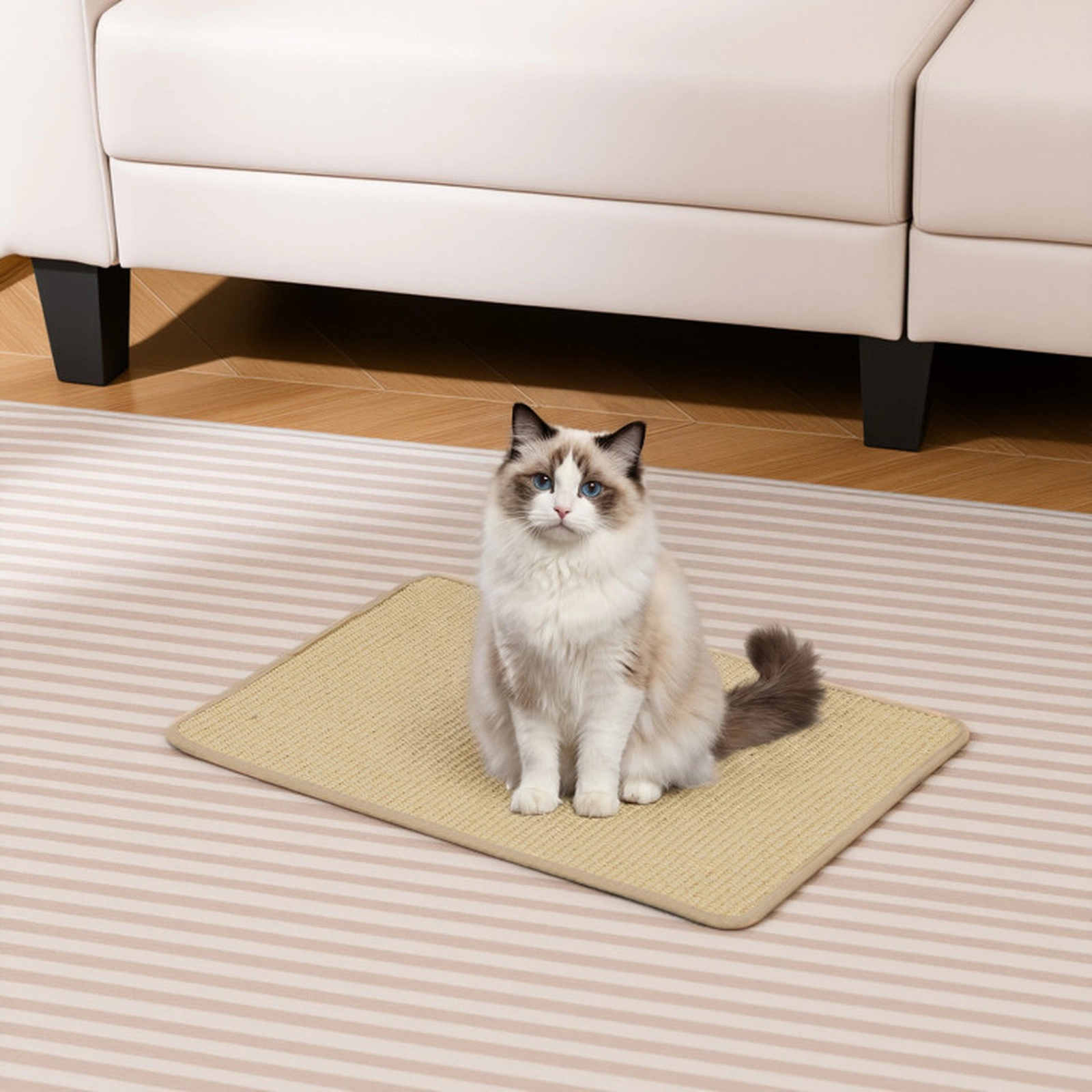 SUGIFT Cat Scratcher Mats Set for Cat Trees with Anti-Slip Bottom Self-Adhesive Tapes Natural