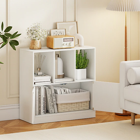 SUGIFT 3-Cube Black Bookcase with Enclosed Cabinet Compartment 27.5-in W 27.5-in H 33-lb Per Cube