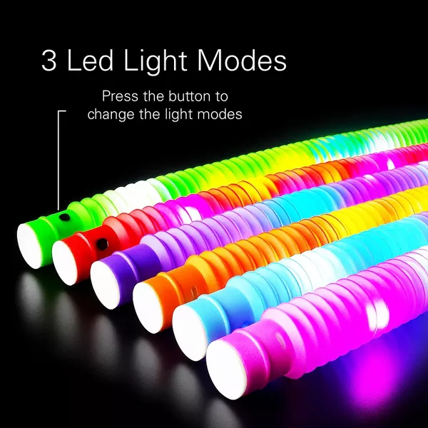 Sperric Christmas Light Up Pop Tube Toy 12 Pack 25” Stretchy Glow in the Dark Pop Tube Sensory Fidget Gift Toys for Kids