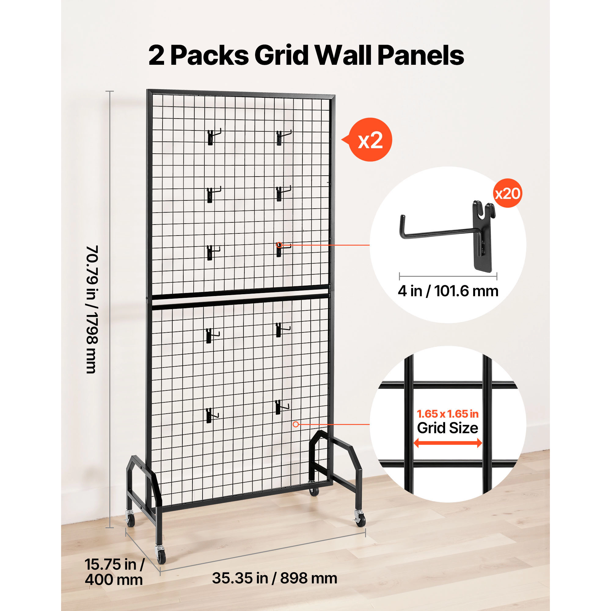 HONGGE Grid Wall Wire Grid Panels Display Art Display with and Hooks Gridwall for Craft