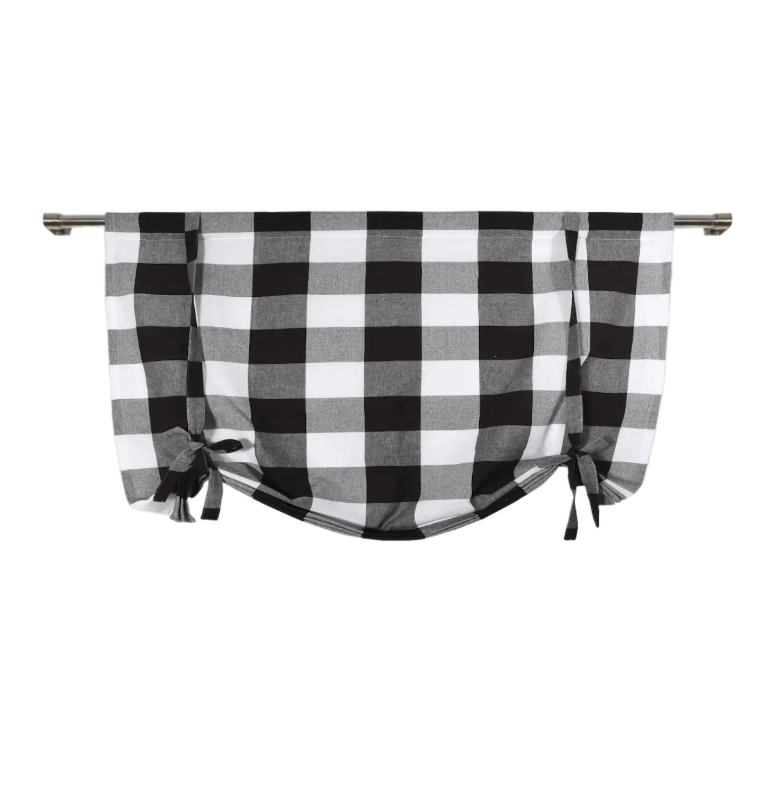 Kate Aurora Country Farmhouse Large Buffalo Plaid Tie Up Window Curtain With Ties