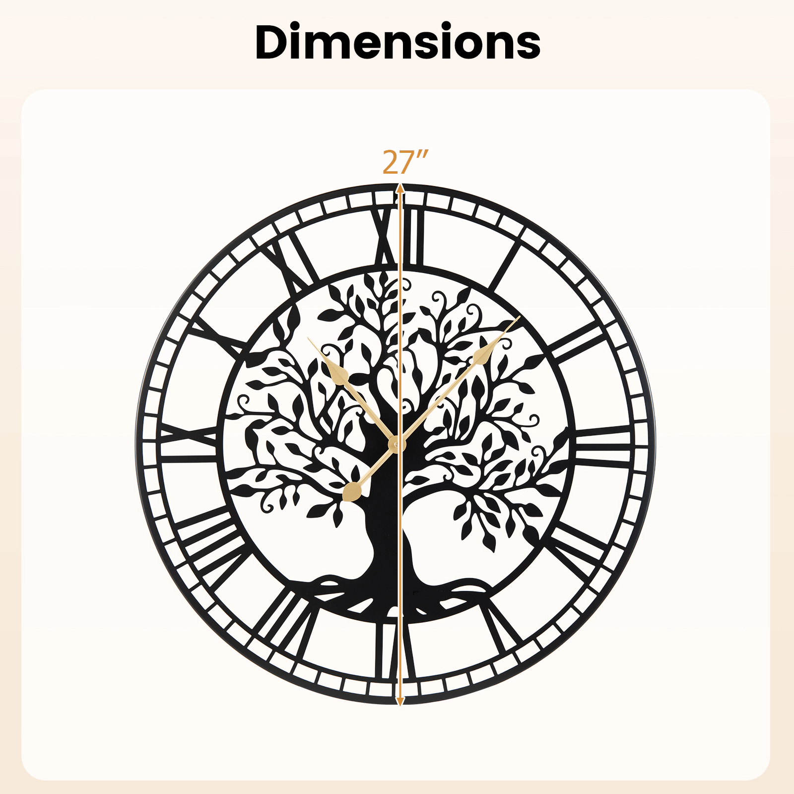 LJG Large Wall Clock 27 Inch Tree of Life Big Metal Wall Clock