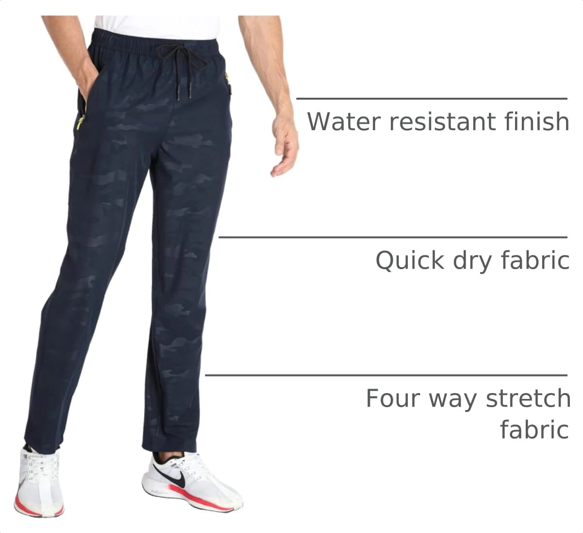 PIGFDK Men's Water Resistant Quick Dry Hiking Pants Lightweight Stretch Outdoor With Zipper Pockets