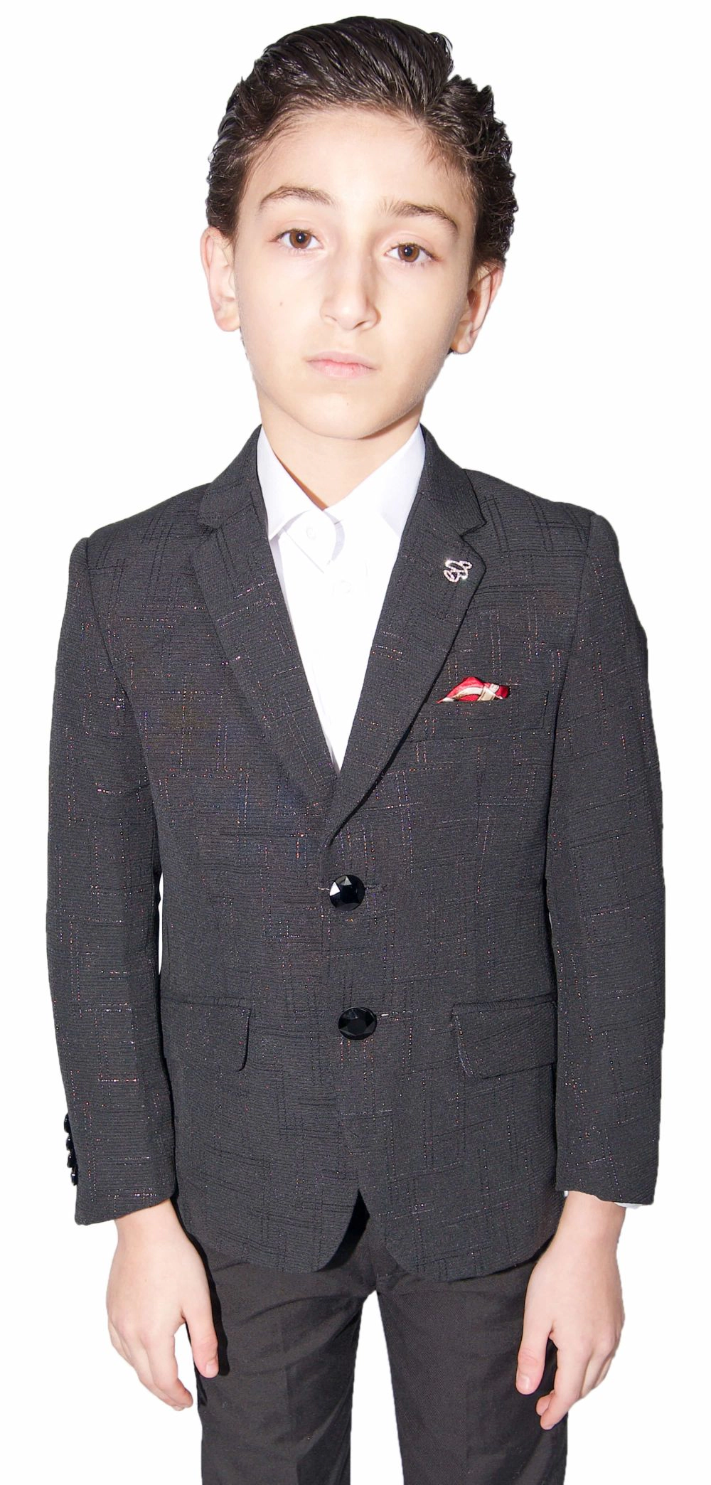Elie Balleh Boys Slim Fit Windowpane Blazer