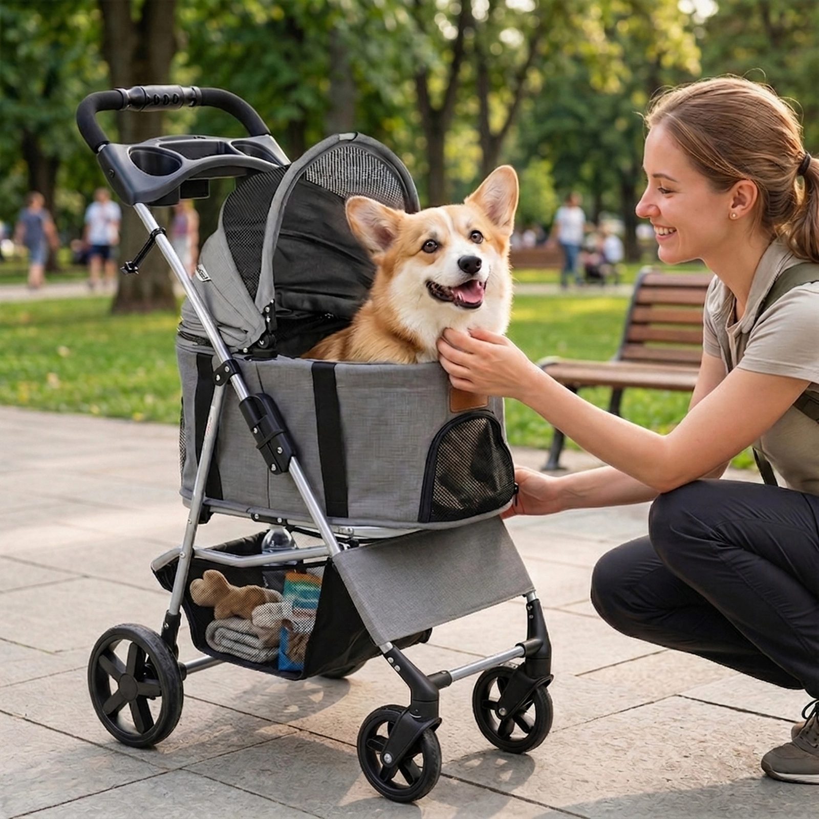 SUGIFT Gray 3-in-1 Pet Stroller with Detachable Carrier 18.5-in W 28.5-in D 39.5-in H 26.5-lb Cart Capacity