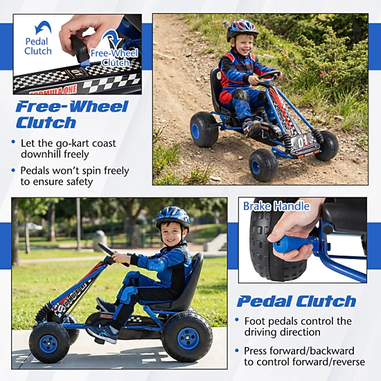 Hivvago Go Kart For Kids 4 Wheels Pedal With Adjustable Seat And Multi-Terrain Wheels