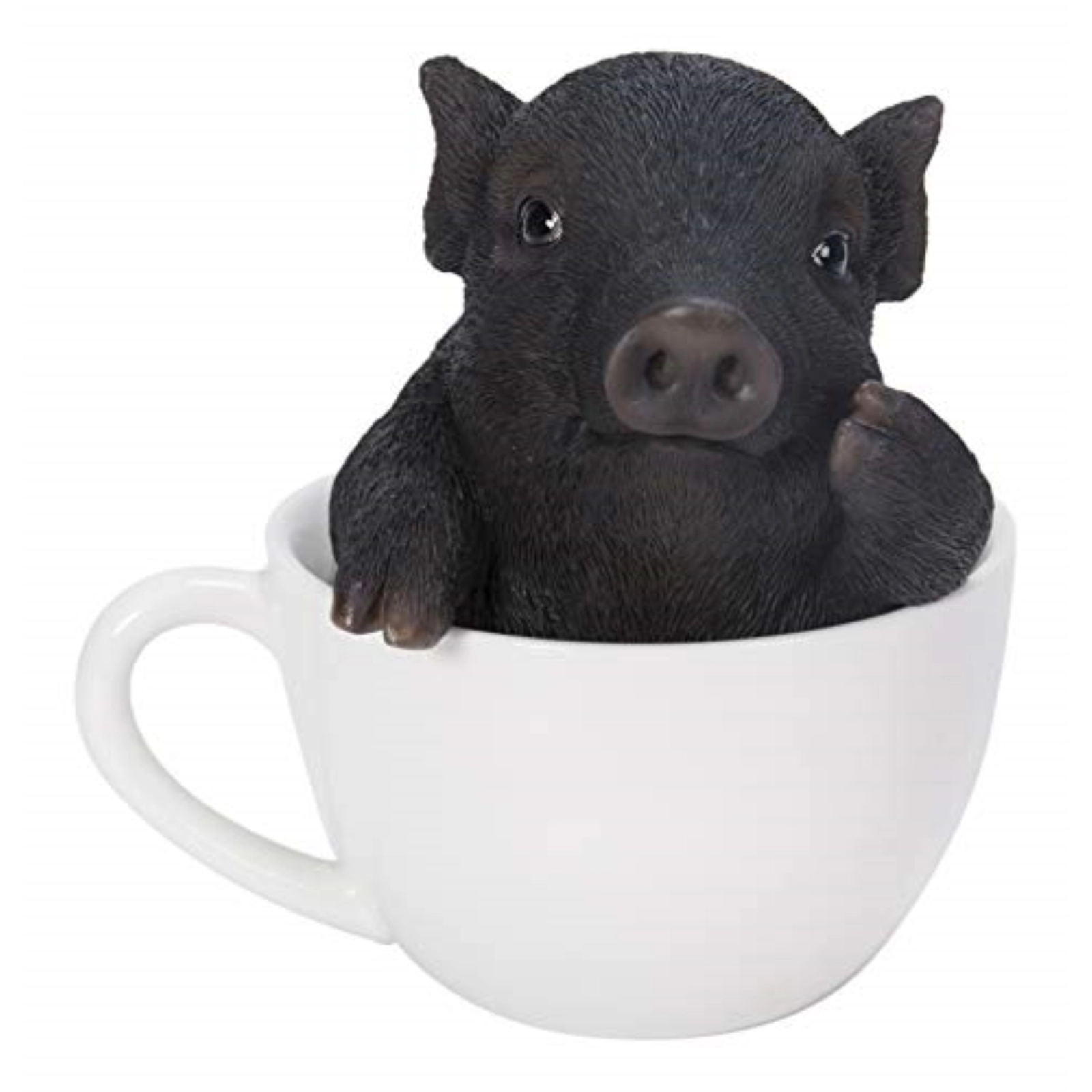 Pacific Giftware Rustic Lifelike Black Pig Piggy In Tea Cup Figurine Animal Farm Pigs Swine Decor