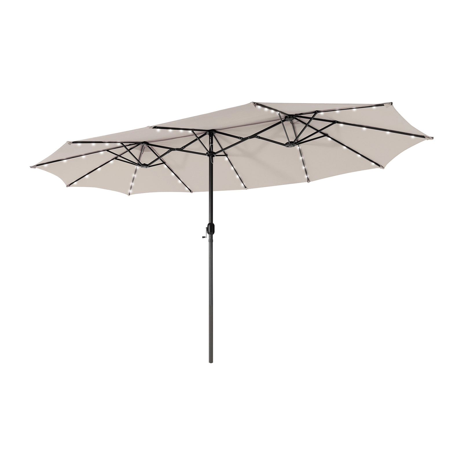 SUGIFT Double-Sided 15-Ft Twin Patio Umbrella with 48 Solar LED Lights Hand-Crank Steel Pole 15.4 x 9.2 x 8 in Beige