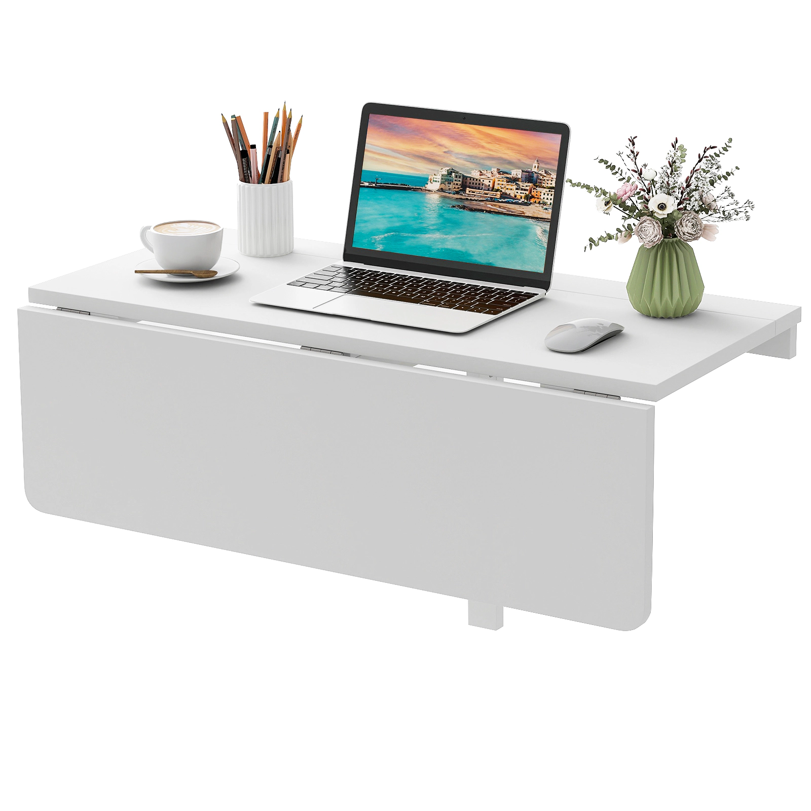 SUGIFT Wall Mounted Drop Leaf Folding Floating Desk 31.5-in x 23.5-in x 17-in 66-lb Capacity Folds to 3-in Deep White