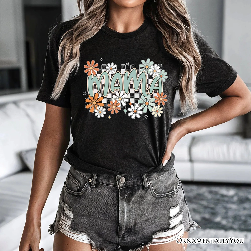 OrnamentallyYou Womens Floral Mama Checkered T-Shirt