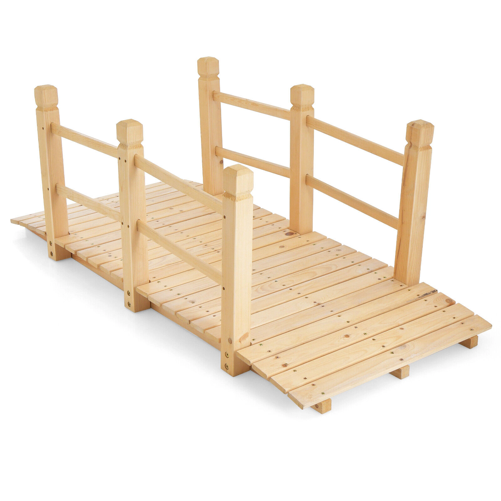 SUGIFT 5-Ft Fir Wood Garden Bridge with Safety Rails 400-lb Capacity Natural Wood/Stained Wood
