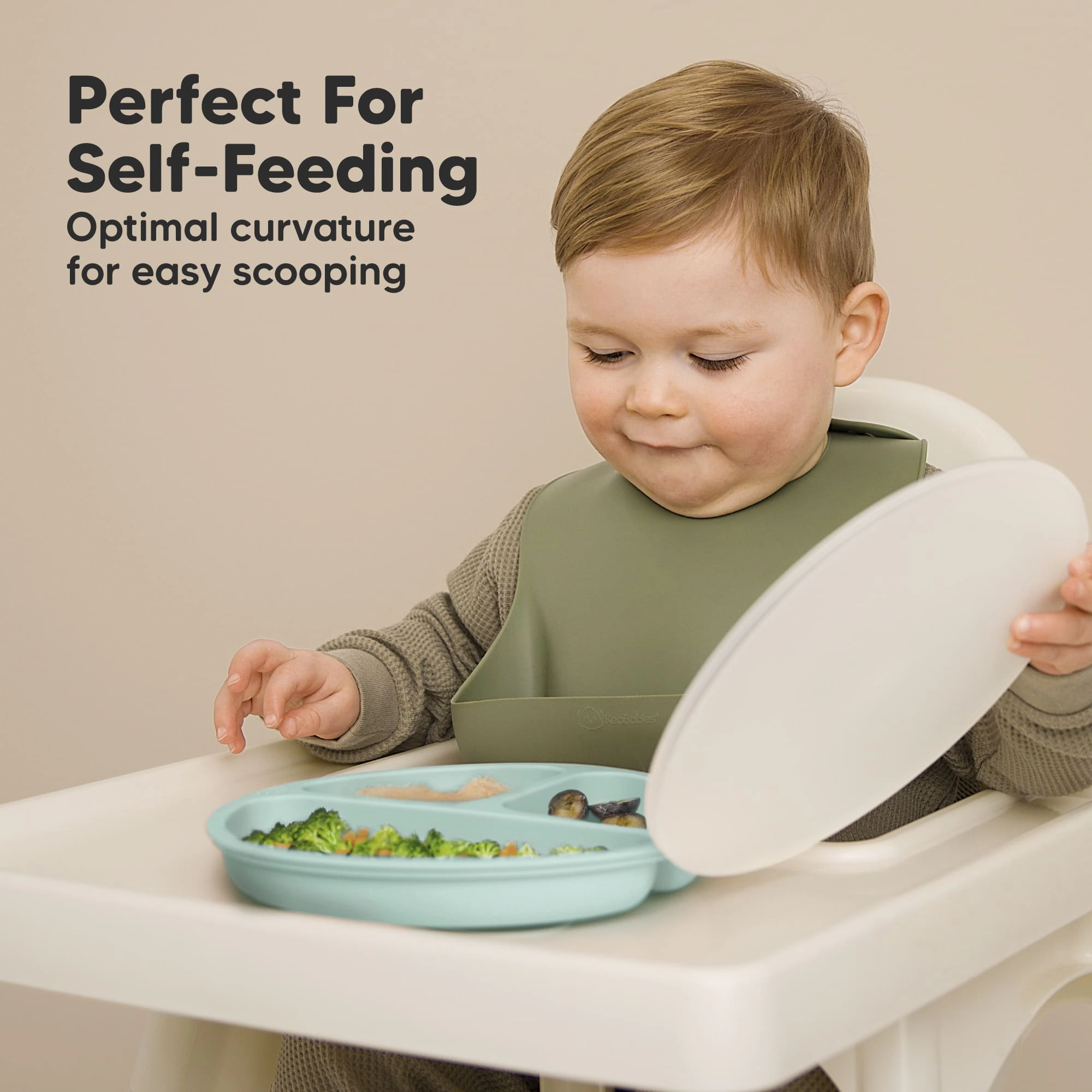 KeaBabies 3-Pack Prep Silicone Suction Plates with Lids