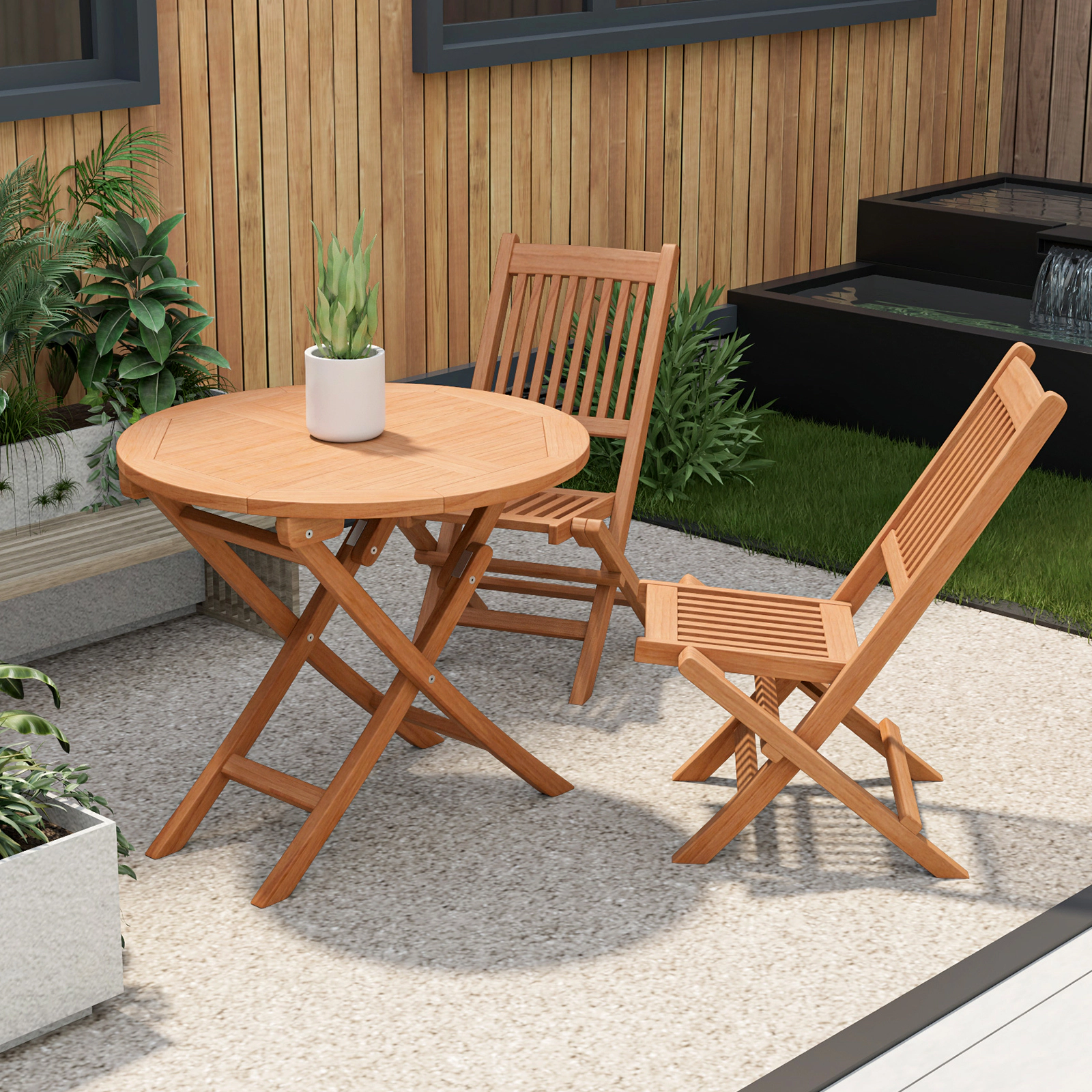 Slickblue 3 Piece Outdoor Bistro Furniture Set Teak Wood Folding Chair Table