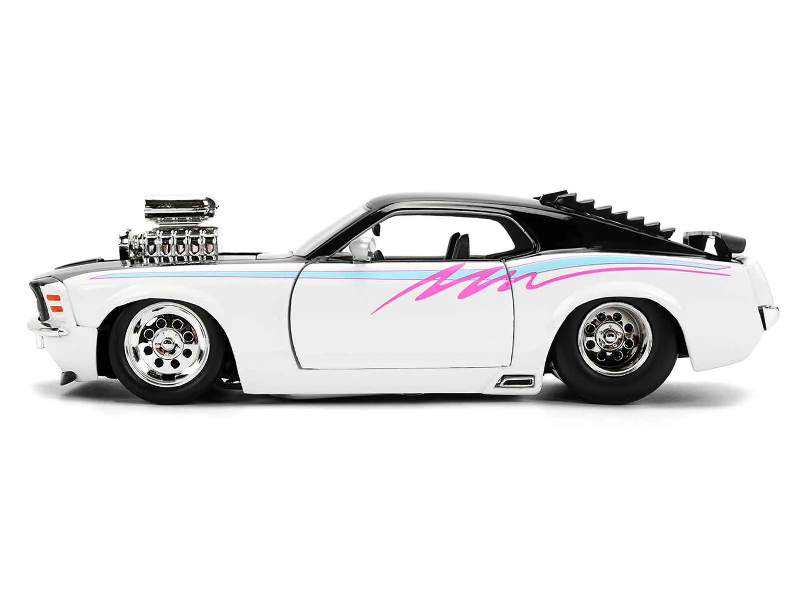 Jada 1970 Ford Mustang Boss 429 Black and White with Graphics "Bigtime Muscle" Series 1/24 Diecast Model Car by Jada