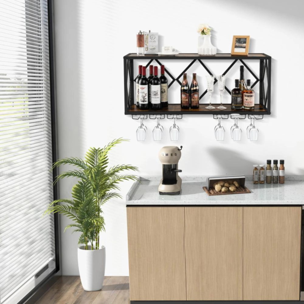 Hivvago Wall Mounted Wine Rack for 39 Bottles and 12 Glasses