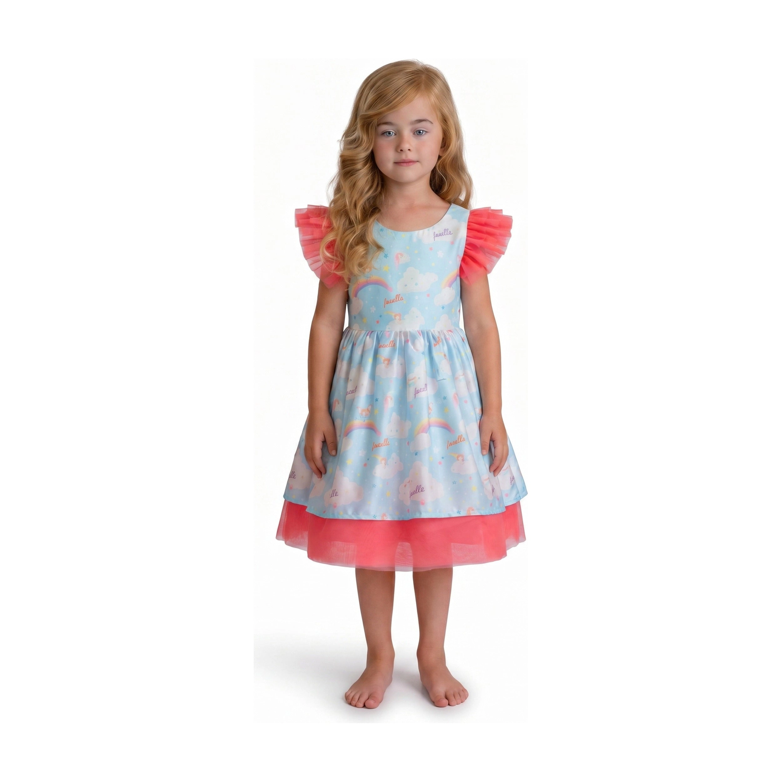 Faeella Girls Dreamy Sky Cloud Print Tulle Birthday Dress