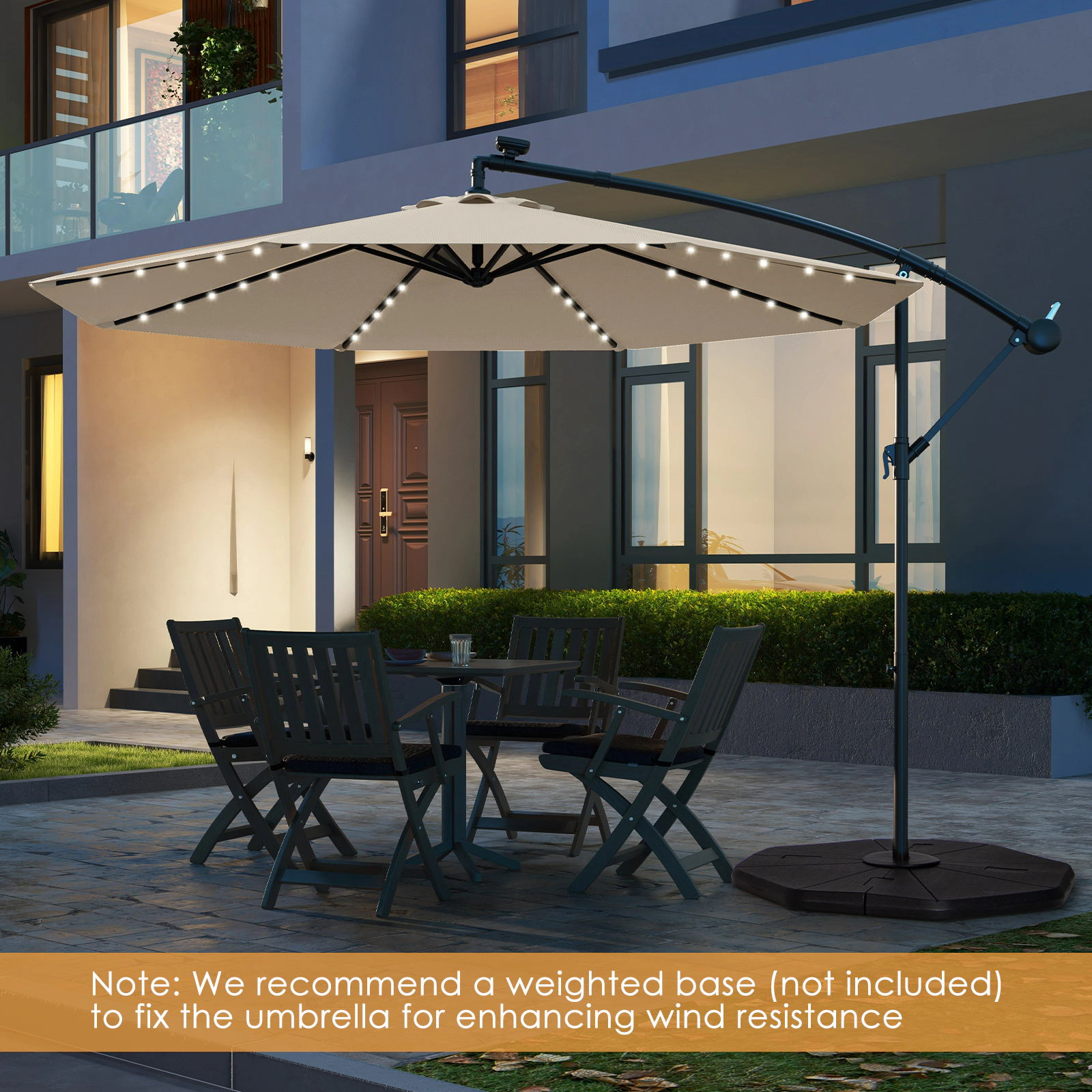 SUGIFT 40 LED Lights Crank Lift and Cross Base 10 FT Solar Offset Cantilever Patio Umbrella