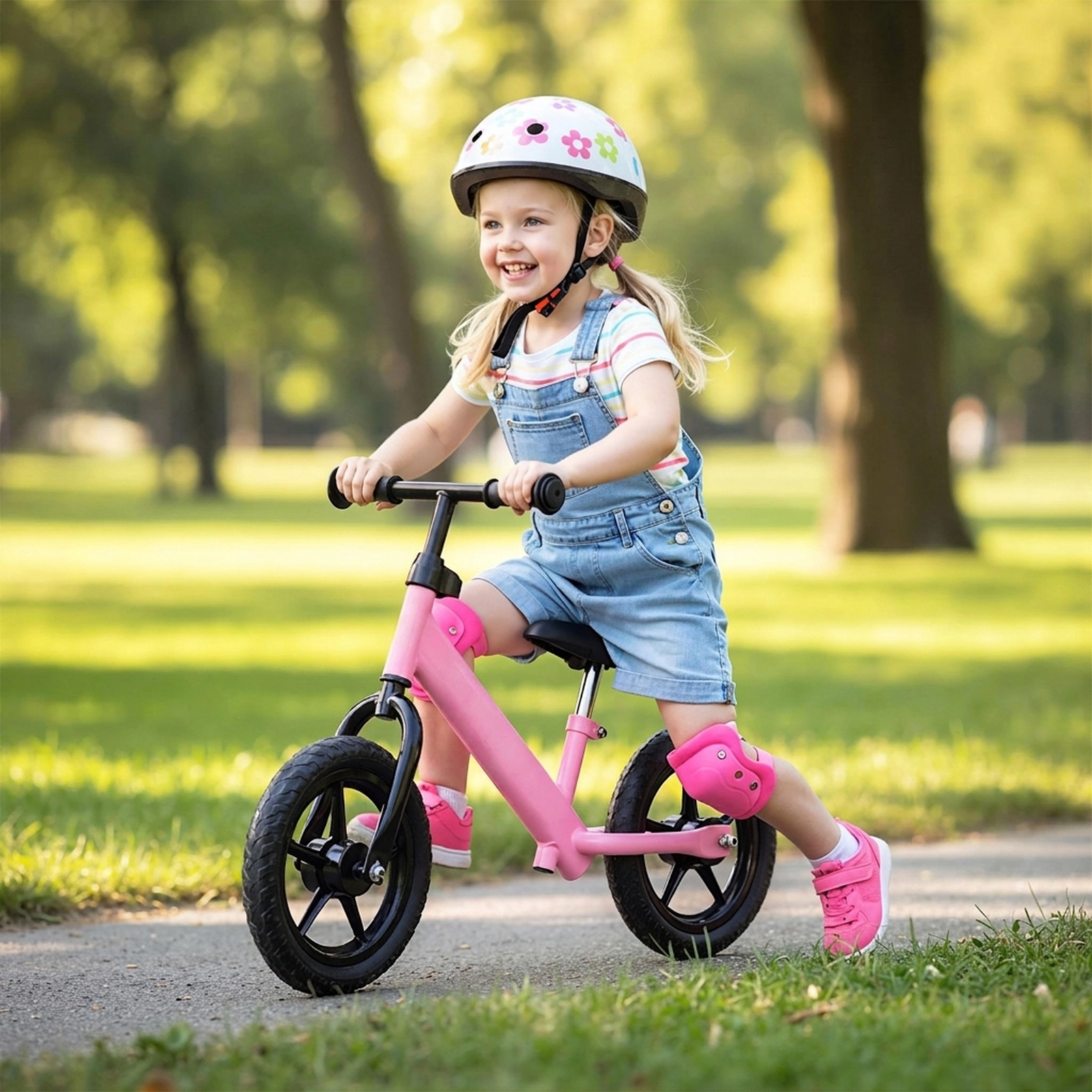 Toddler Balance Bike Pink Ages 2-5 Anti-Slip Grips Padded Saddle Adjustable Height 55-lb Max Weight