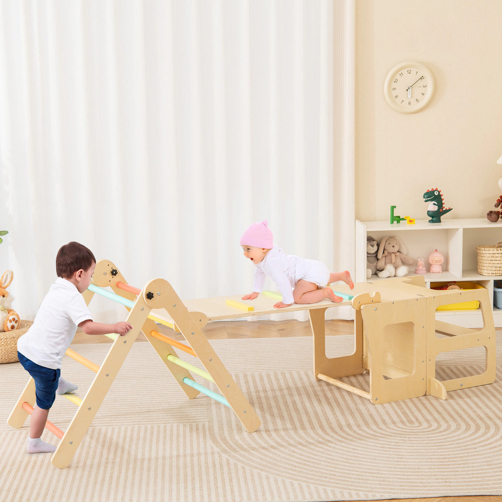 LJG 7-in-1 Toddler Climbing Toy Connected Table and Chair Set for Boys and Girls Aged 3-14 Years Old