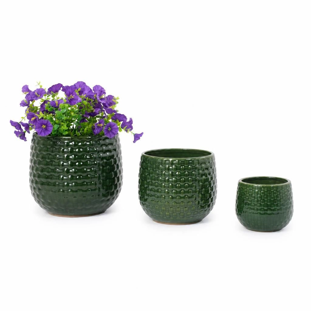 WOW PIONEER Round Ceramic Outdoor Garden Planter Pot for Flowers Succulents Vegetables Herbs Patio Balcony Yard Decor
