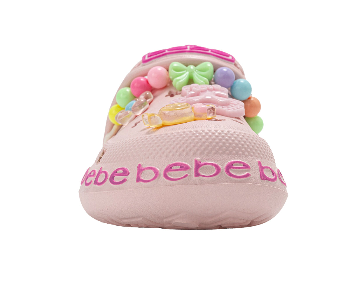 bebe Toddler Girl's EVA Clog Sandals with Bead and Charm Details Slip On Shoes