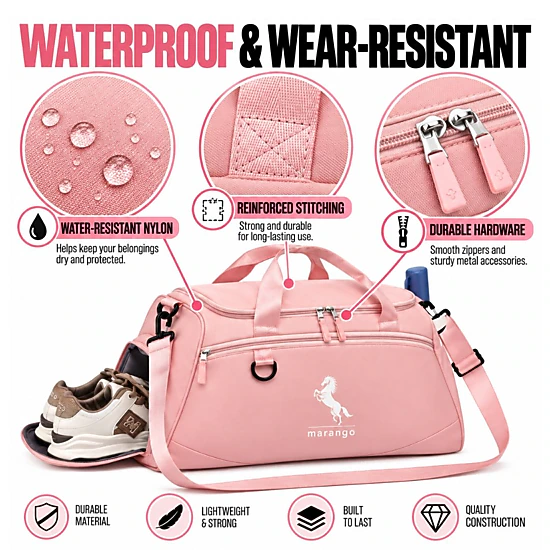 Waterproof Sports Bag with Shoe & Wet Pockets