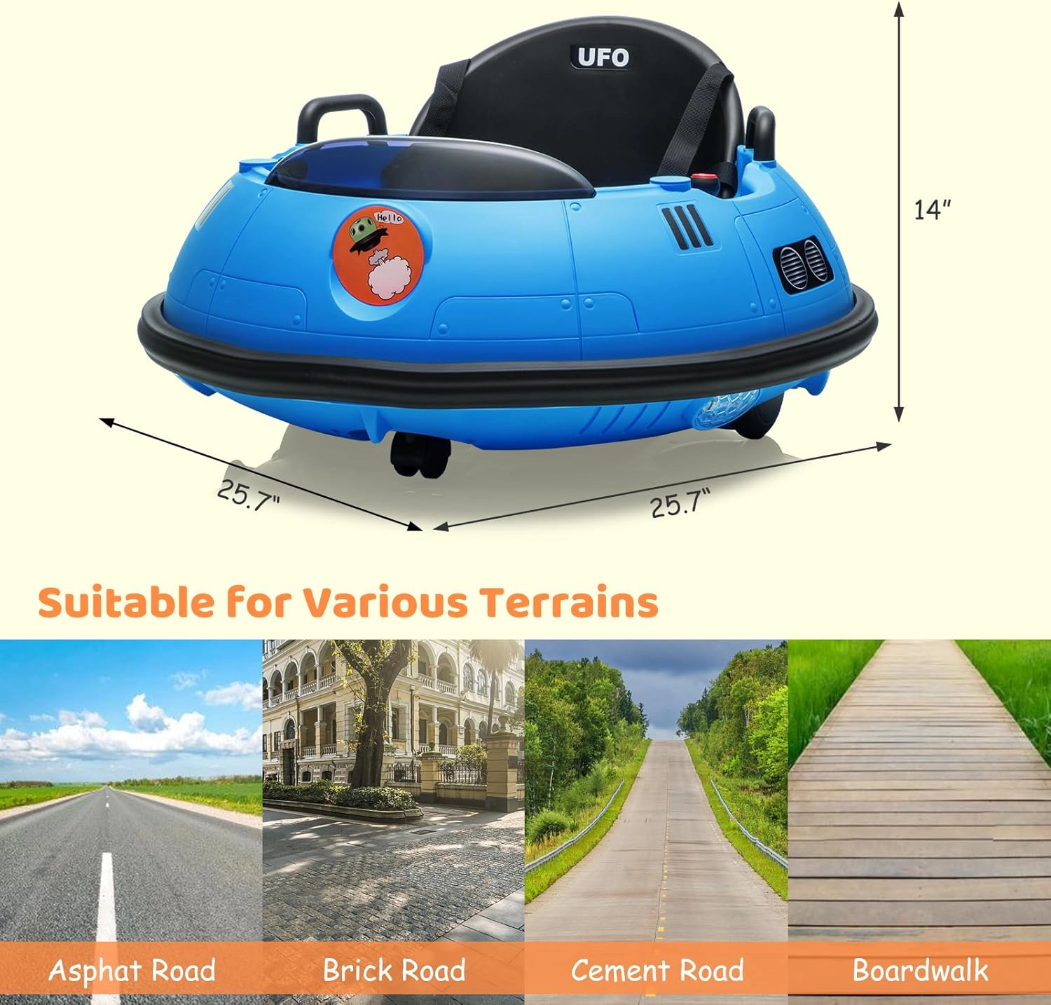 Enjyam 12V Electric Bumper Car for Toddlers, Kids Ride-On with Remote, 360 Degree Spin, LED Lights, Dual Joysticks