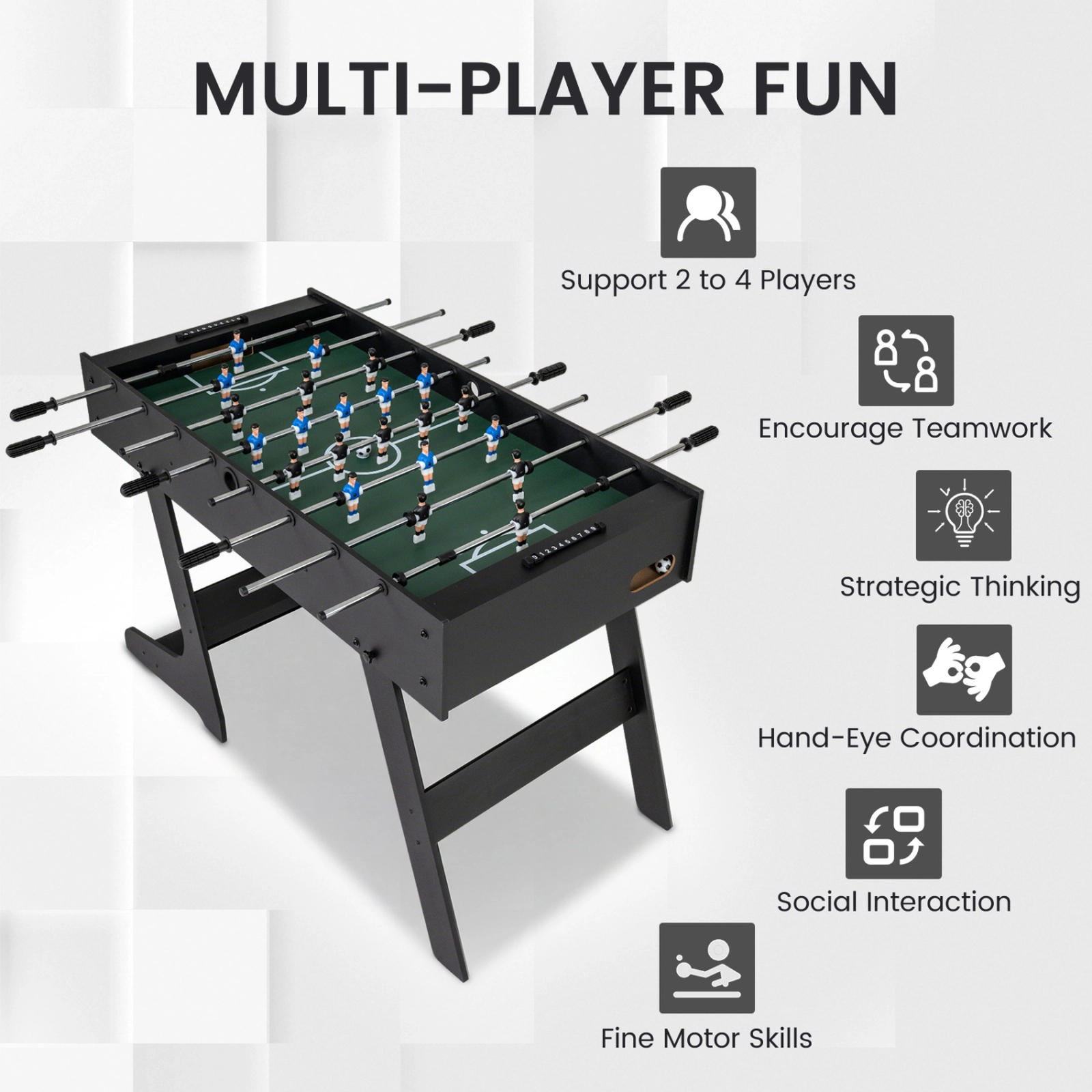 SUGIFT Black Folding Full Size Foosball Soccer Table with 22 Players and 2 Scorers 48-in W 24-in D 32-in H