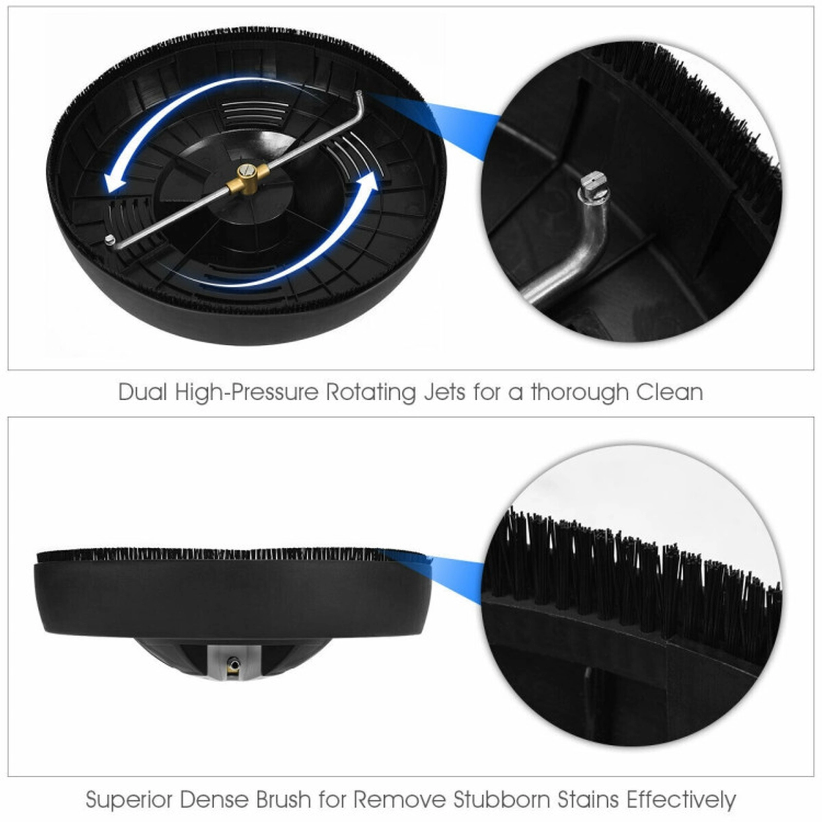 SUGIFT Black Pressure Washer Surface Cleaner Attachment with 2 Rotating Nozzles 3000-PSI 16-in Dia 5.5-in H