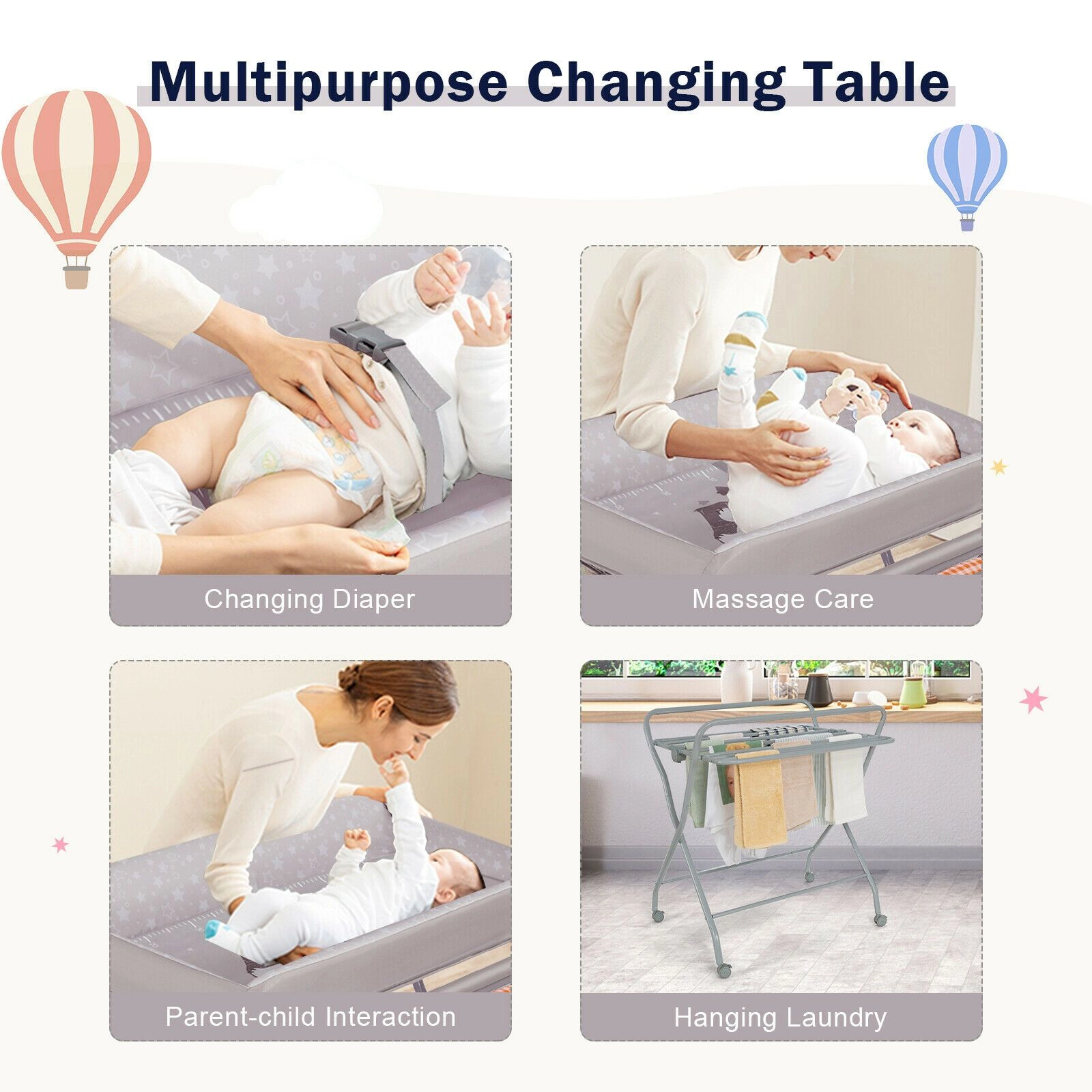 SlickBlue kids Changing Table with Folding Frame and Organizer Shelf