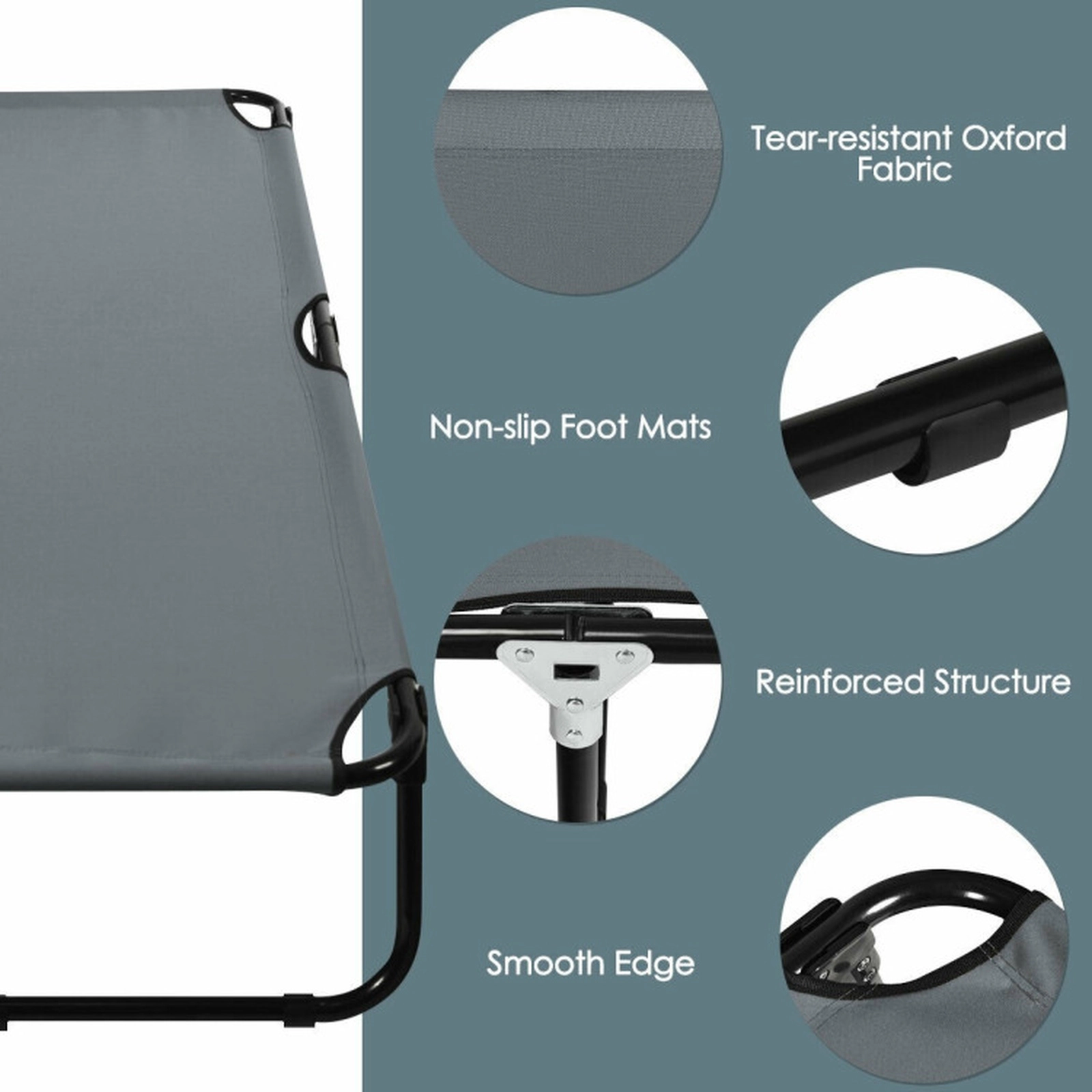 SUGIFT 75-in 330-lb Capacity Folding Camping Cot Bed with Rust-Resistant Iron Frame and 600D Oxford Cloth