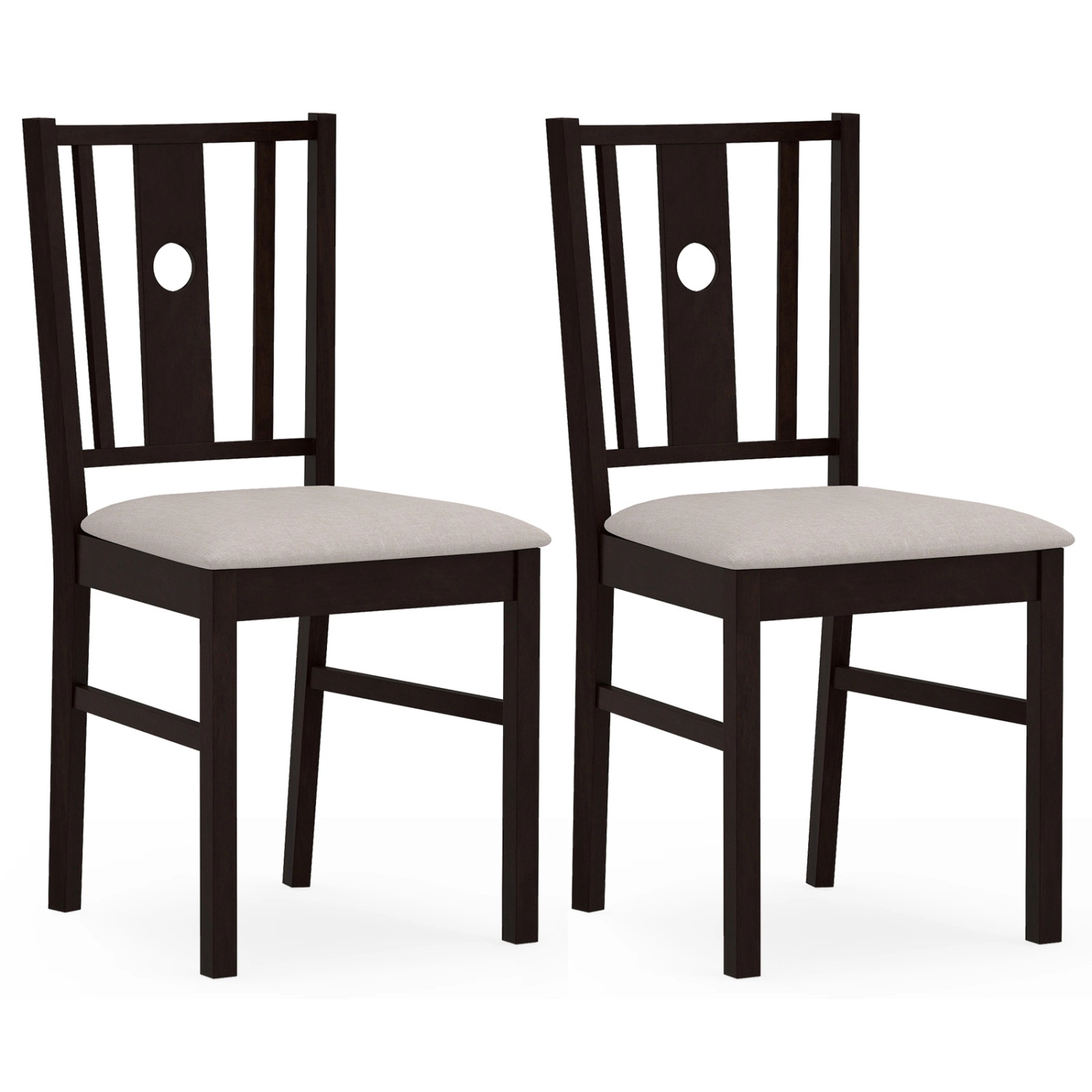 SUGIFT Set of 2 Rubber Wood Kitchen Dining Chairs 330-lb Capacity High Back Fabric Padded Seat Coffee Frame Beige Seat