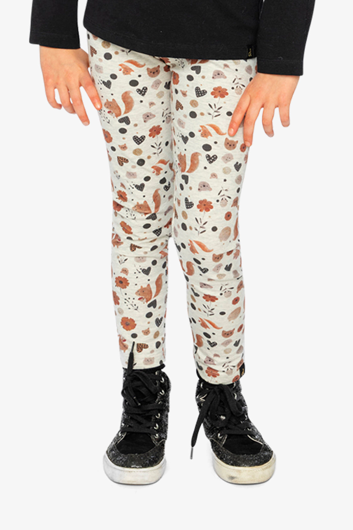 Deux par Girls Squirrel & Floral Print Organic Cotton Leggings