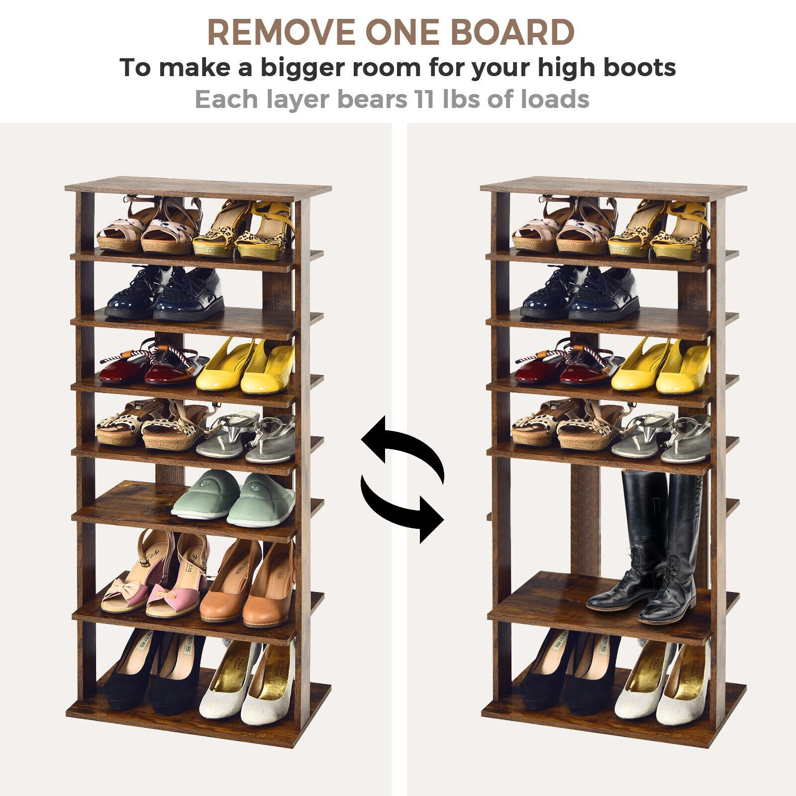 SlickBlue 7 Tier Shoe Storage Rack With Display Shelf, MDF