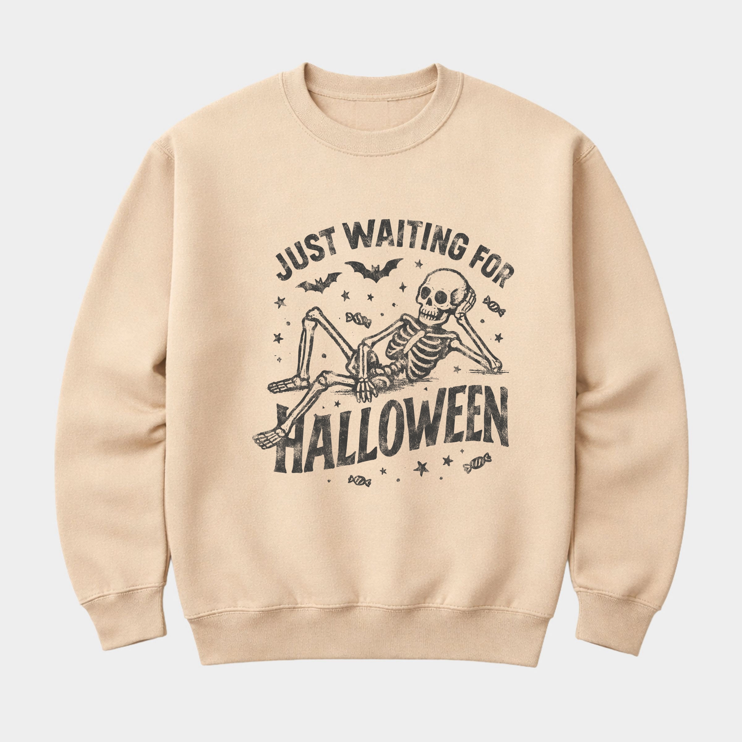 Simply Sage Market - Men's Graphic Sweatshirt Just Waiting For Halloween Skeleton