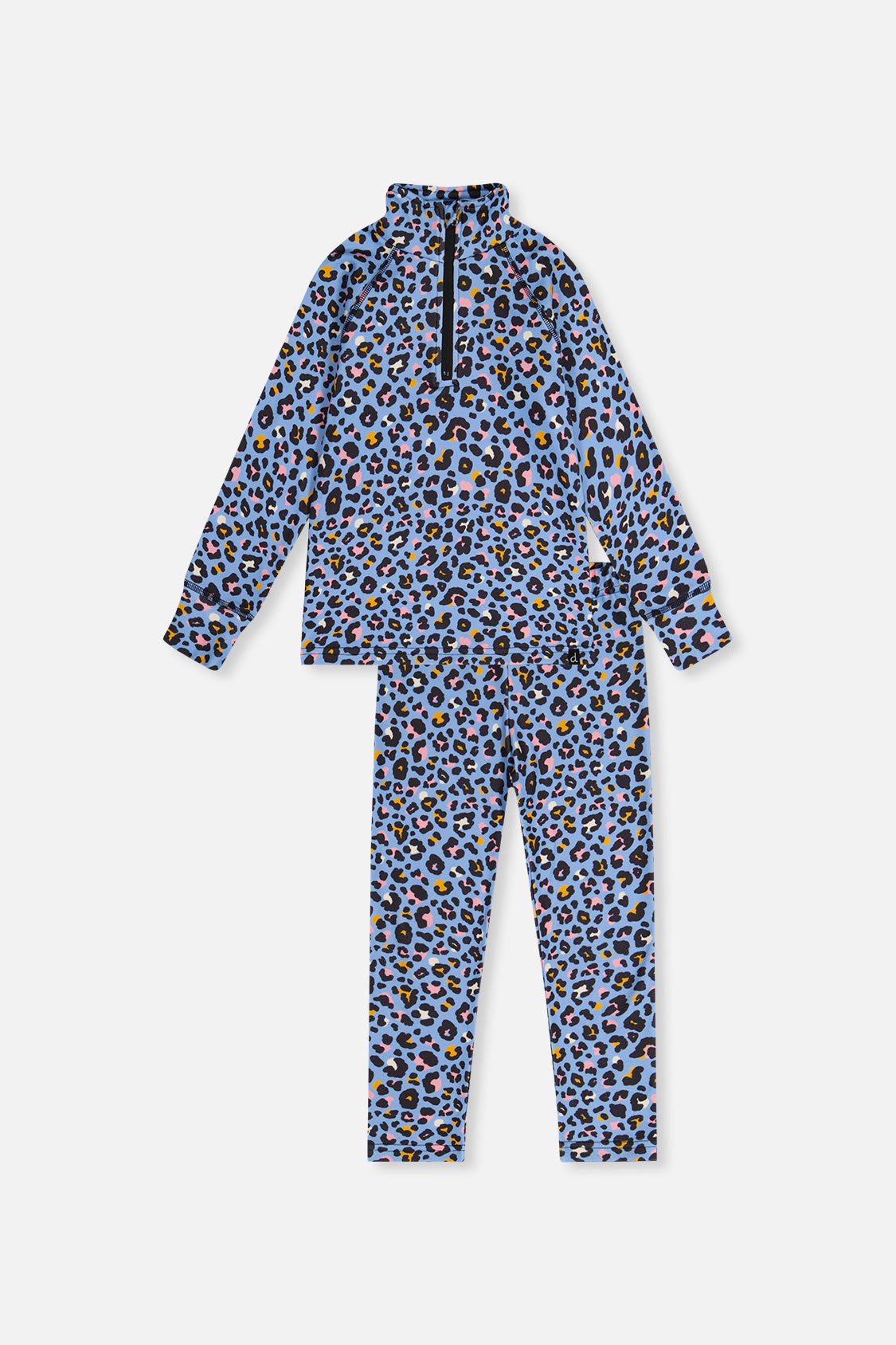 Deux par Girls Two Piece Leopard Print Half-Zip Thermal Underwear Top and Pants Set
