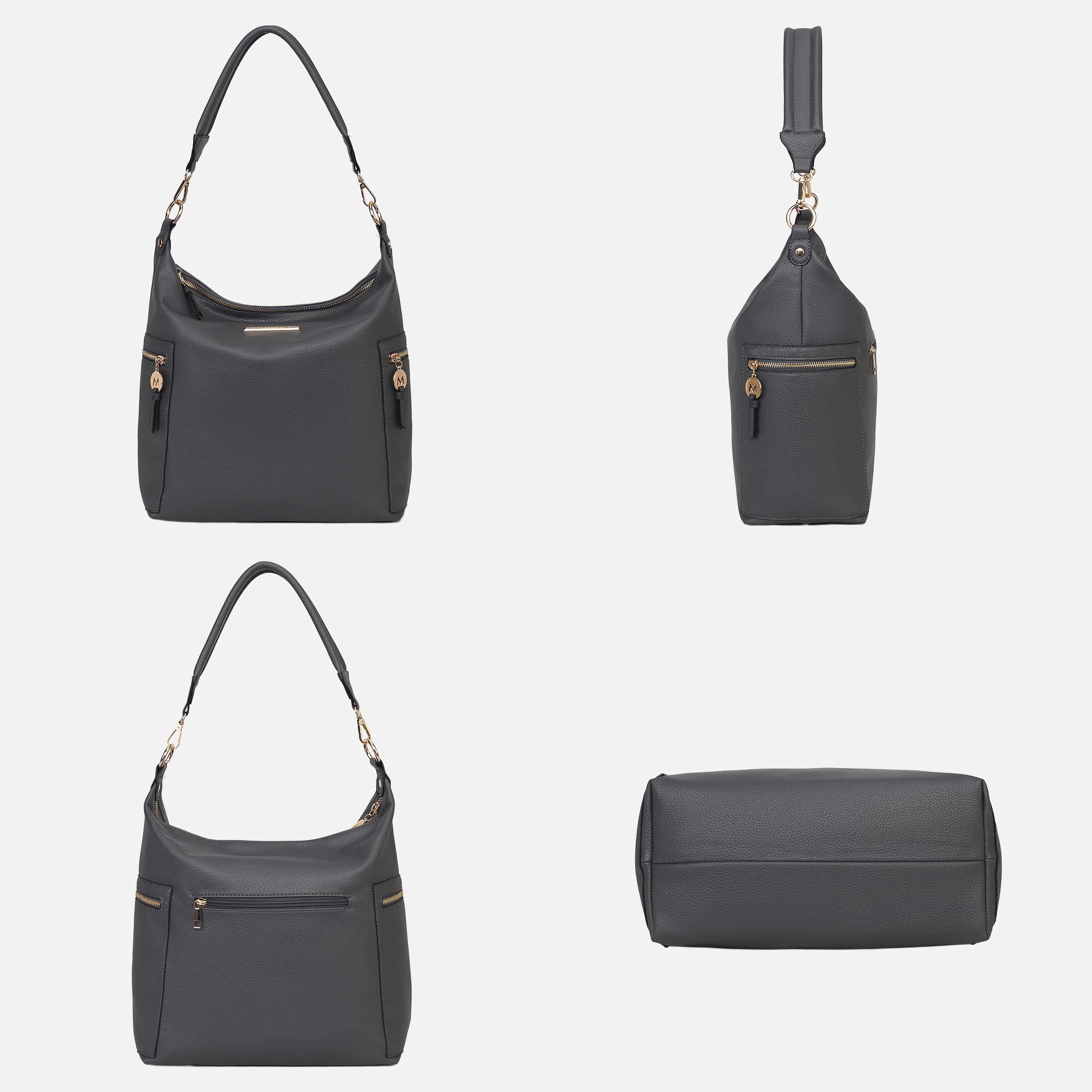 Mia K Collection Ophelia Pebbled Vegan Leather Hobo Bag with Matching Wallet