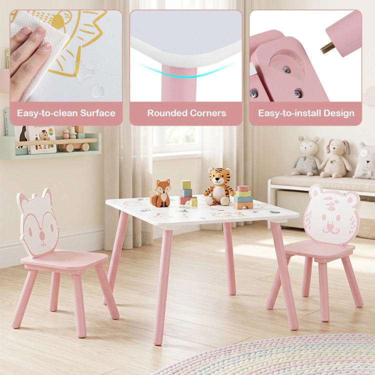 Hivvago 3 Pieces Kids Table And Chairs Set With Animal Patterns For Kids