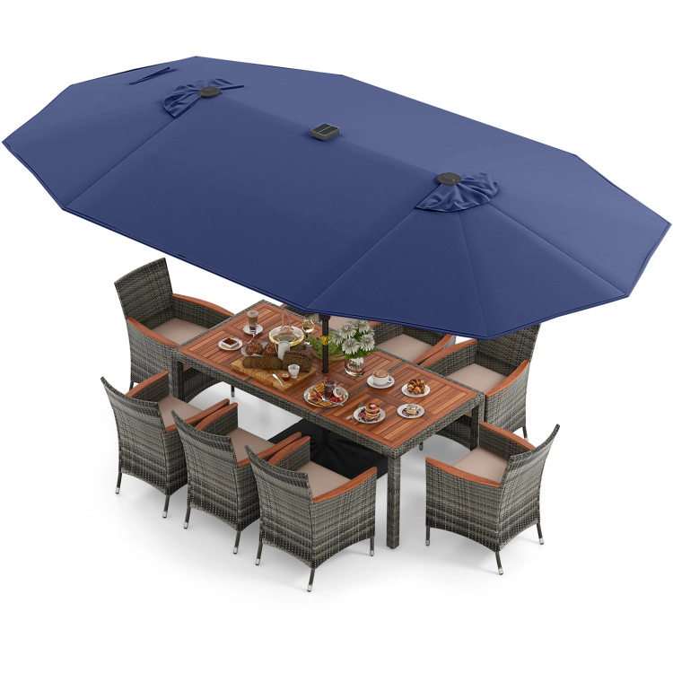 Hivvago 11 Pieces Patio Dining Set With 15 Feet Double-Sided Umbrella Base Included