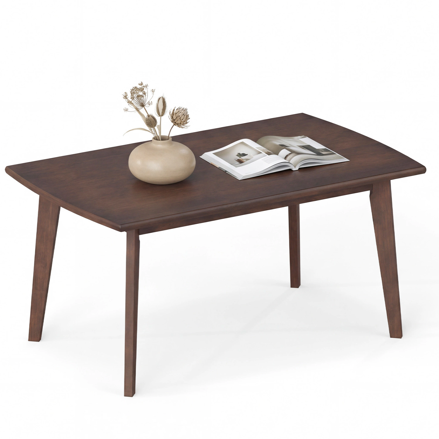 Glintex Solid Rubber Wood 34.5-Inch Coffee Table with Tapered Legs, Walnut