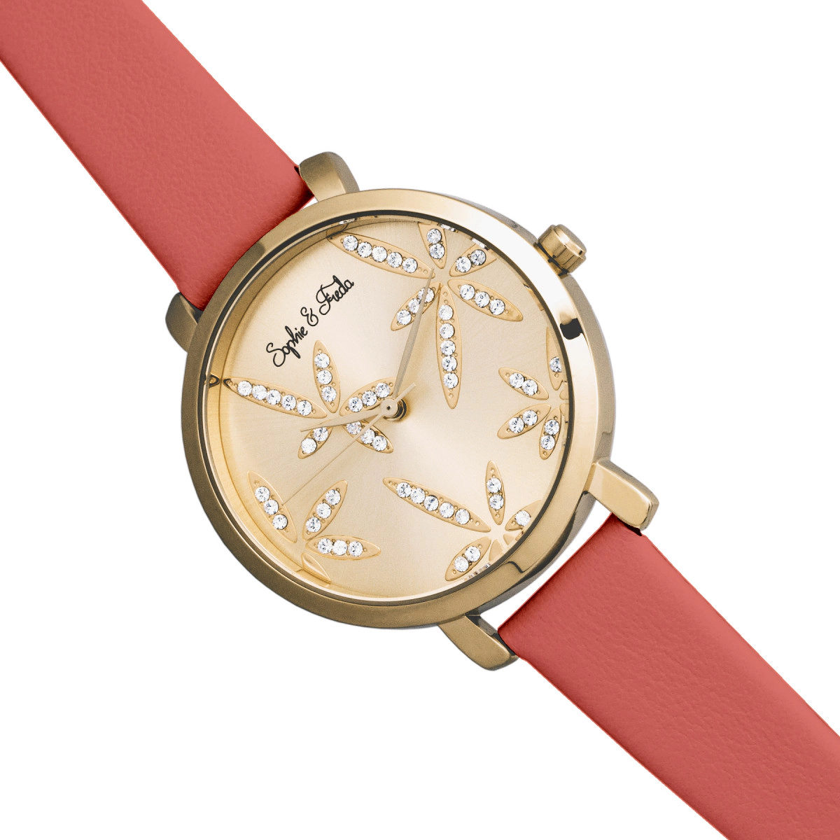 Sophie & Freda Key West Leather-Band Watch w/Swarovski Crystals