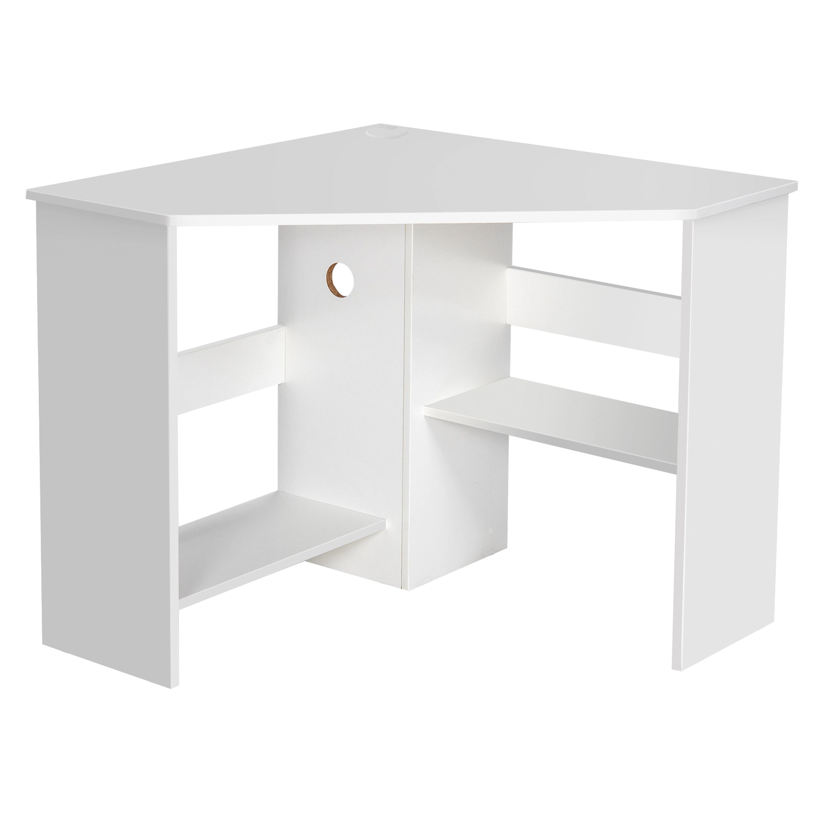 SUGIFT Triangle Corner Computer Desk Writing Workstation with Storage Shelf 200-lb Tabletop Capacity White