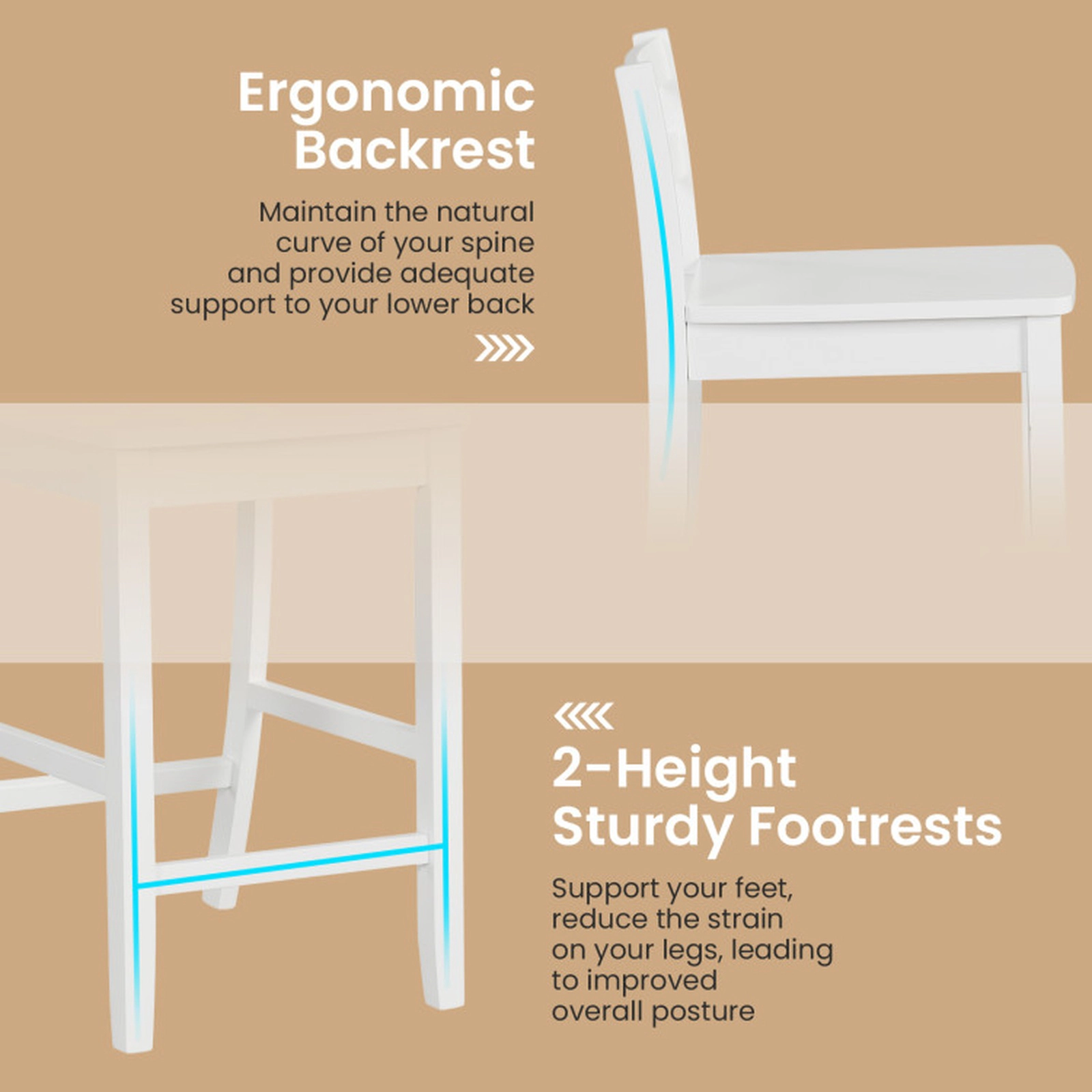 SUGIFT Set of 2 White 24-in Counter-Height Wood Bar Stools, 400-lb Capacity