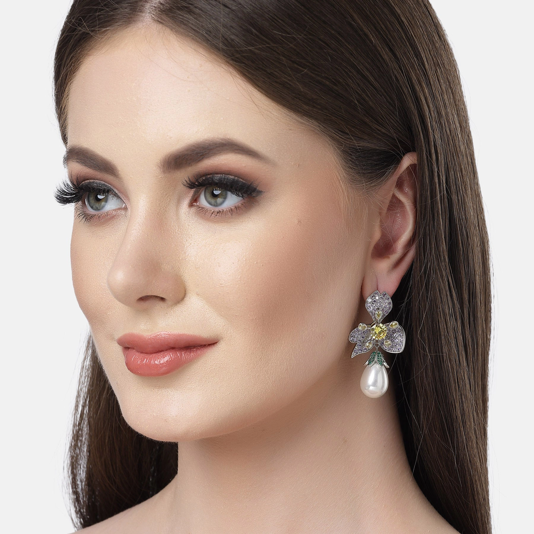 AGP PARIS Womens Diva Collection Floral Drop Earrings In Zirconia