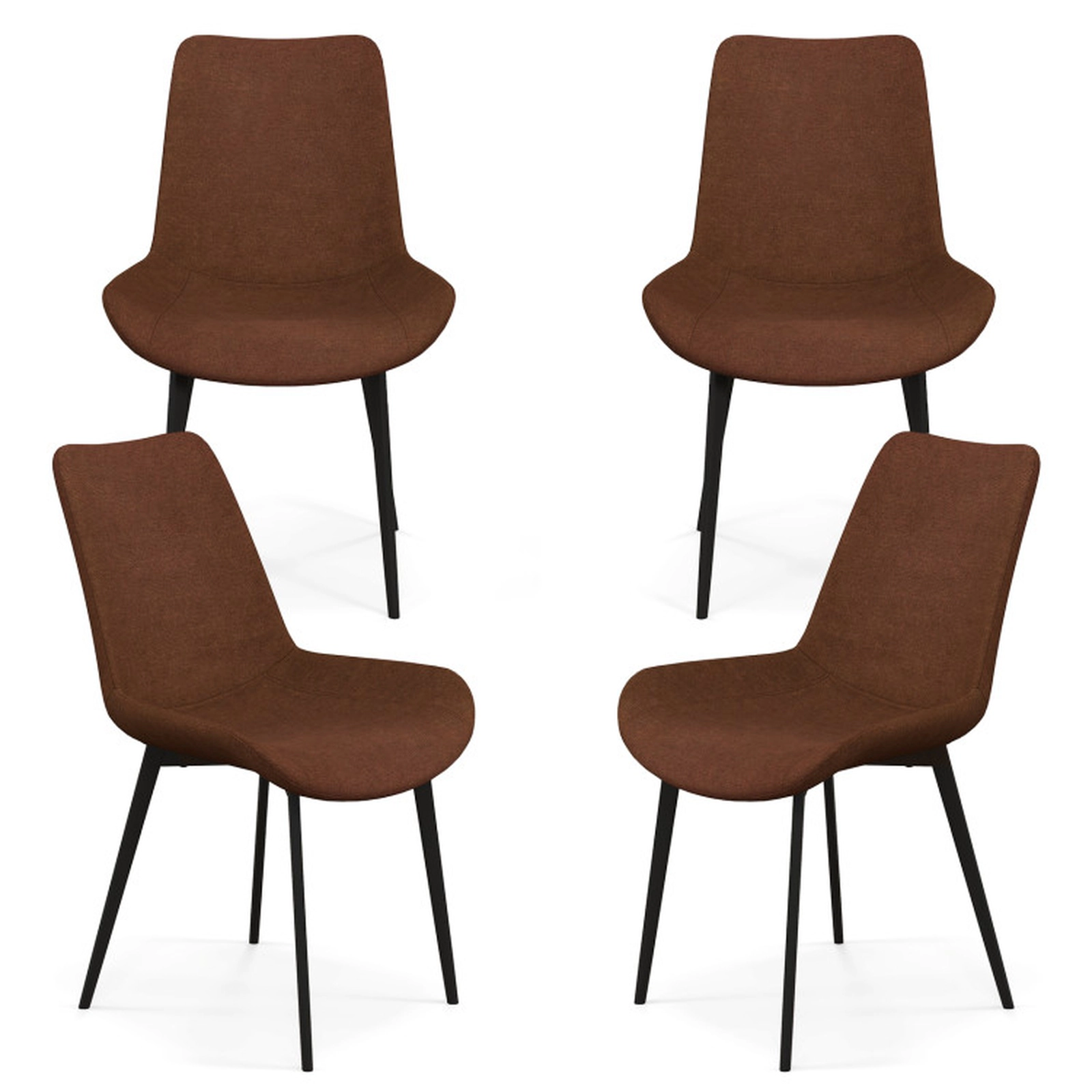 SUGIFT Set of 4 330-lb Capacity Brown Faux Linen Upholstered Dining Chairs with Metal Legs and Padded Back